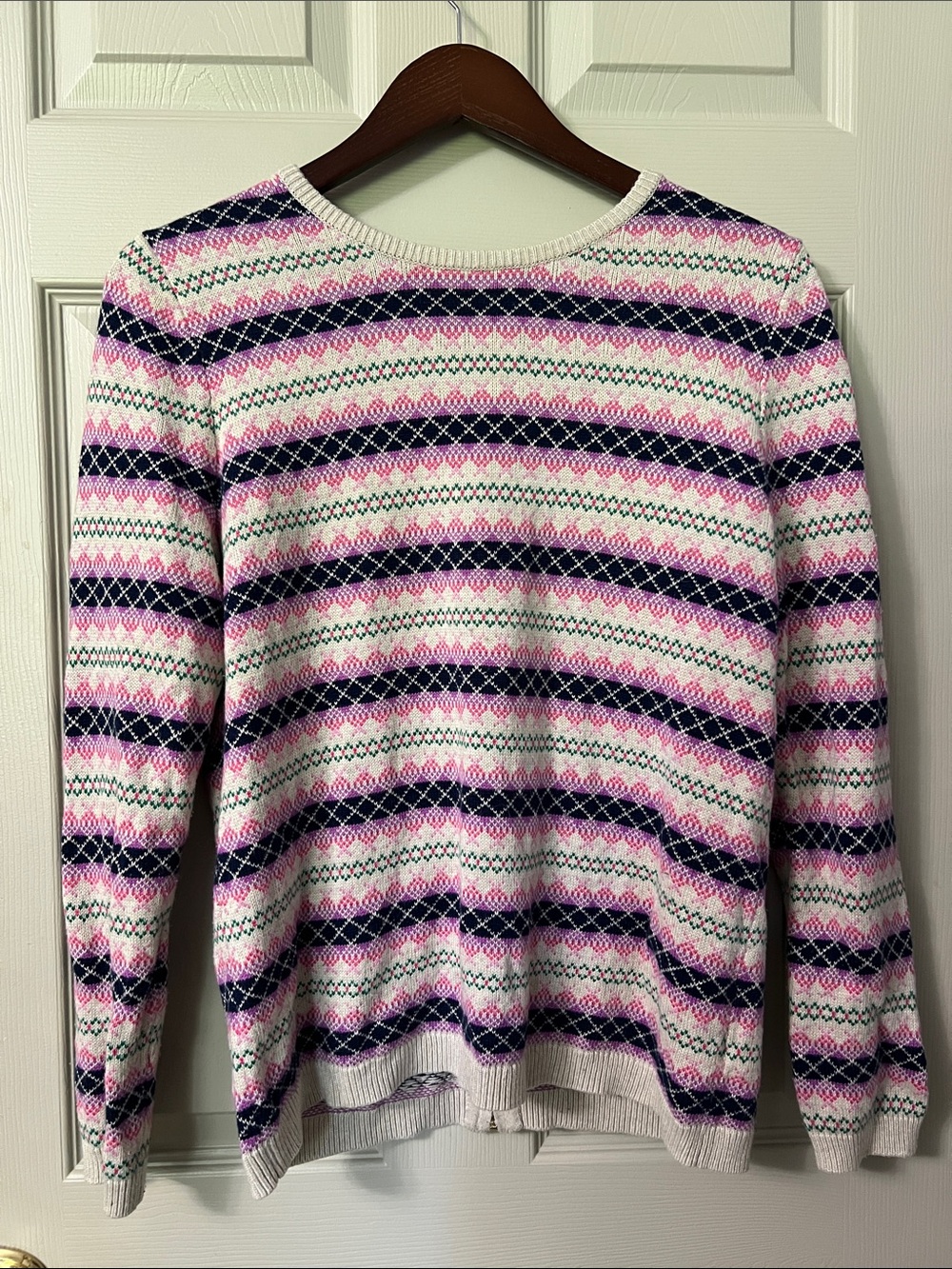 Talbots Women’s Patterned Crewneck Back Zip Sweater in Medium